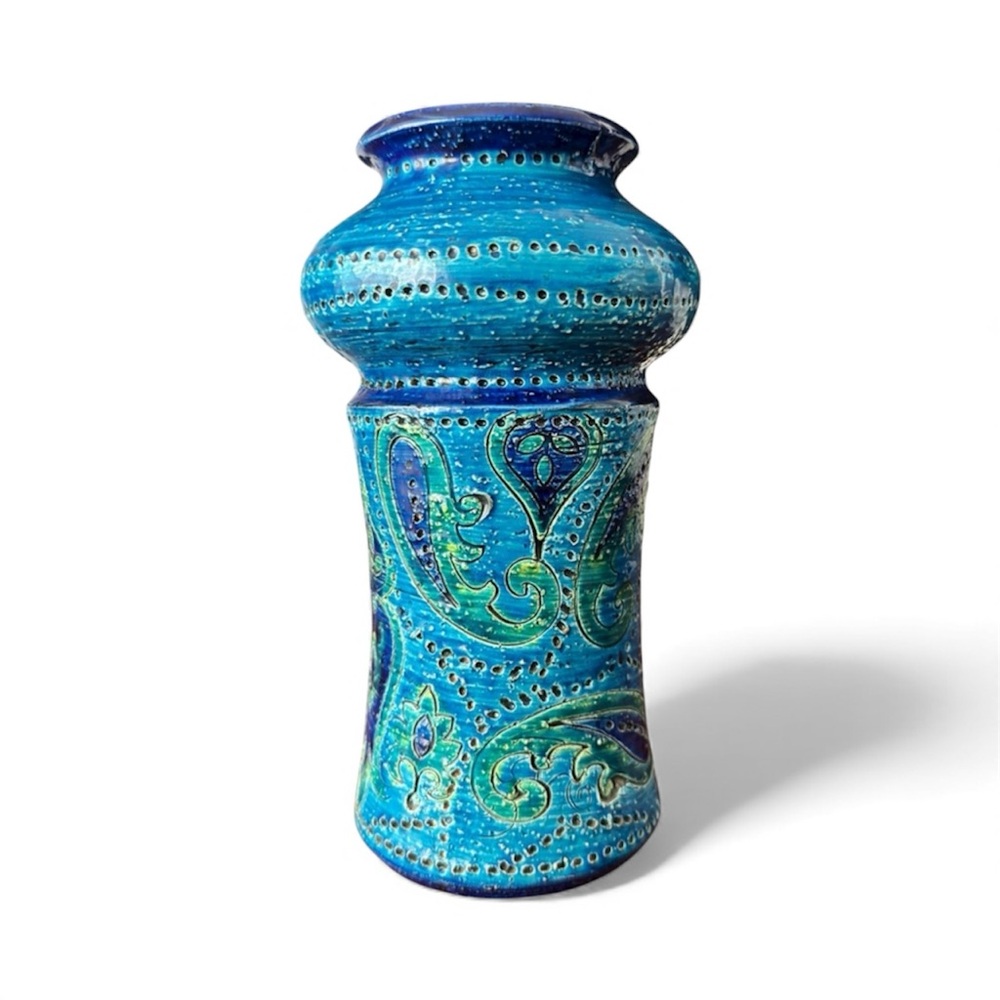 Bitossi Aldo Londi Rimini Blue Vase 69/3 MCM Italy Rosenthal Netter Signed